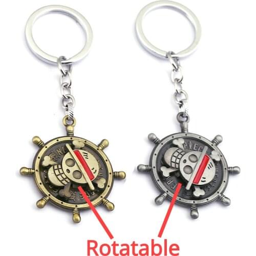 Japan Anime One Piece Monkey D Luffy Straw Hat Skull Rudder Logo Emblem Rotatable Alloy Keychain Key chains Keyring Accessories