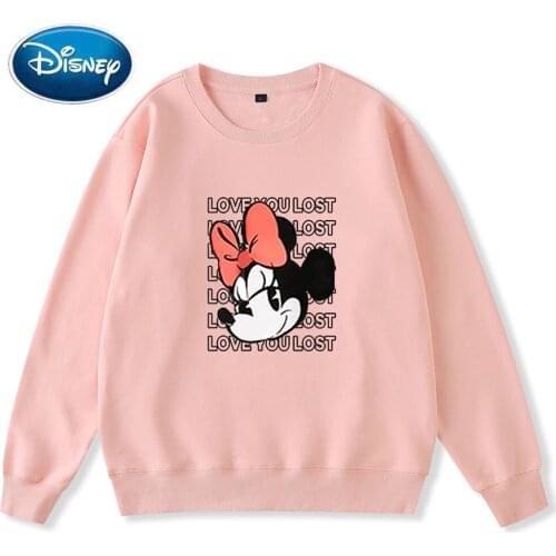 Disney Chic Fashion Minnie Mouse Letter Cartoon Print Harajuku Unisex Women Couples Sweatshirt Long Sleeve Tops 8 Color Female