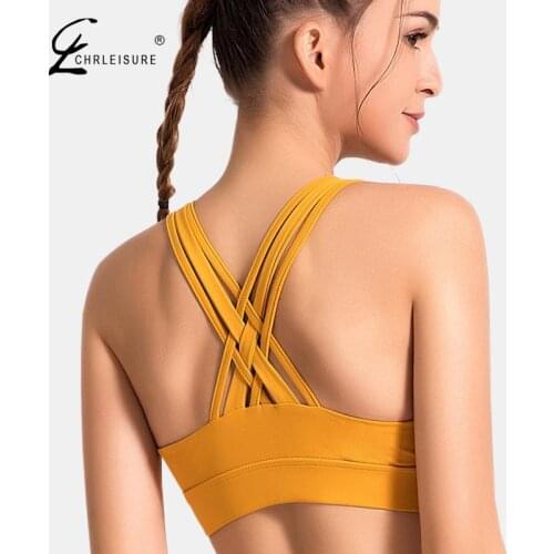 CHRLEISURE Women Bra Sports Wear Push Up Top Workout Underwear Sportswear Elastic Without Underwire Bralette Solid Sexy Vest