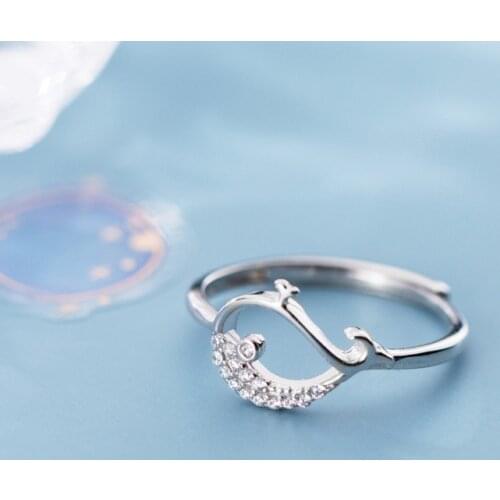 MloveAcc Whale Finger Rings for Women Authentic Sterling Silver 925 Ring Band Free Size Fashion Jewelry