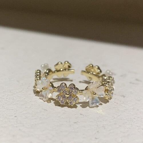 2021 Trend South Korea New Exquisite Shell Flower Ring For Women Temperament Sweet Simple Opening Unusual Ring Womens Jewelry