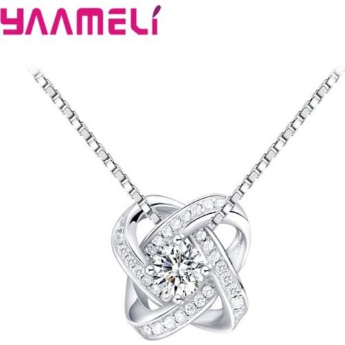 Women 925 Sterling Silver Crystal Flower Pendant Necklace Choker Chain Chic Korean Stylish Women Fashion Jewelry Dropshipping