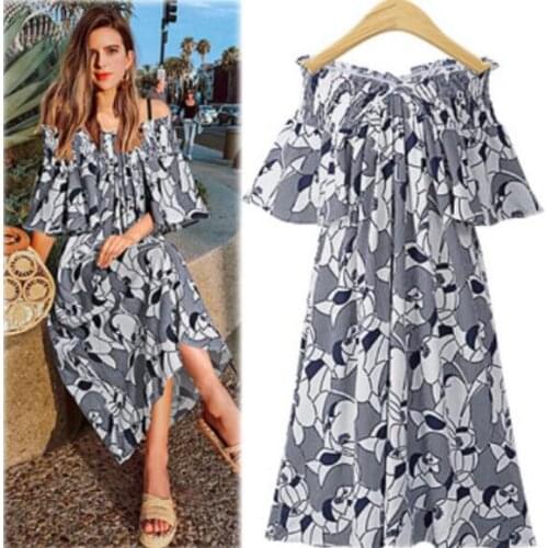 Artfeel Summer Sexy dress Women 2 Colors Chiffon Dress Boho Longuette Off Shoulder Vintage Beach Style dress Plus Size
