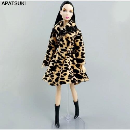 Leopard Winter Fur Coat for Barbie Doll Outfits Clothes for 1/6 BJD Dolls Accessories Overcoat Jacket Toys For Children DIY Gift