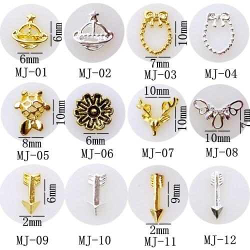 10Pcs/Lot Japan Gold Silver Planet Fish Elk Arrow Bow 3D DIY Metal Alloy Nail Art Deco Nail Stickers/Charms/ Tools for Manicure