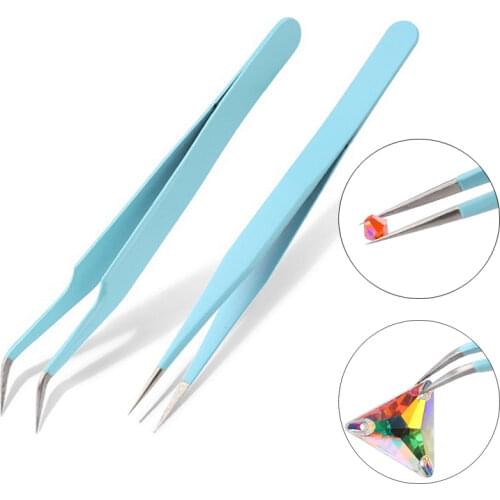 2pcs/set Anti-static Stainless Steel Tweezers Eyelash Extension Eyebrow Stainless Steel Precision Curved Straight Tweezers