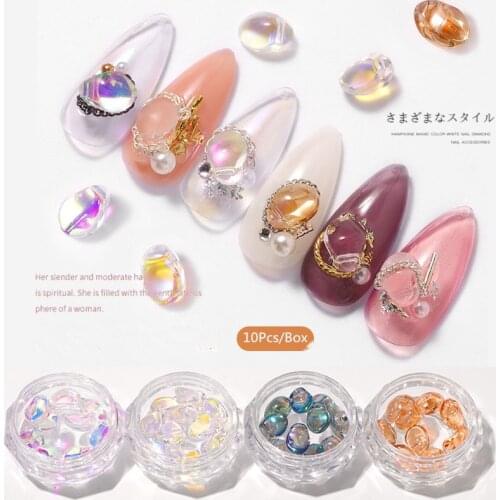 3D Symphony Crystal Irregular Stones Nails Rhinestone 10Pcs/Box Shiny Aurora Stone Nail Art Decorations for Manicure Accessories