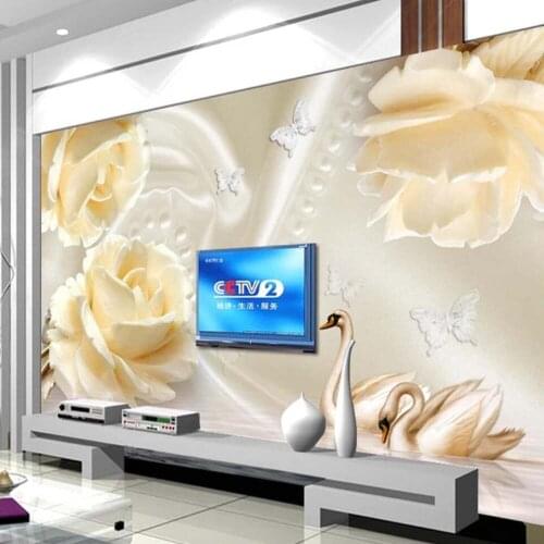 3D Embossed European Floral Swan Photo Wallpaper Wall Murals Wall Paper Abstract Flower Sofa TV Background Home Wallcovering