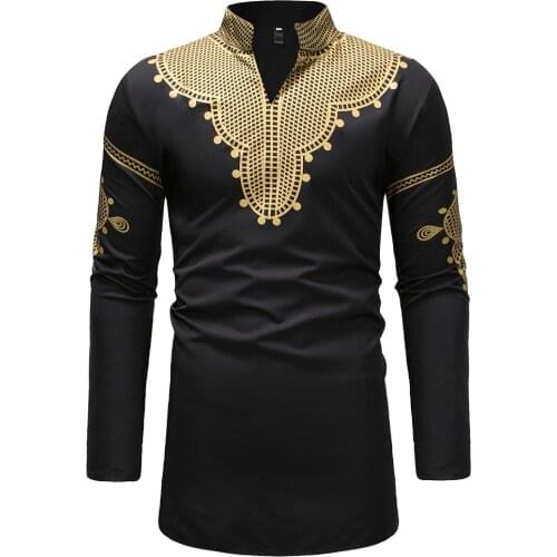 African Dashiki Print Dress Shirt Men Nice Classic V Neck Long Sleeve African Clothes Hiphop Streetwear Shirt Male Chemise Homme