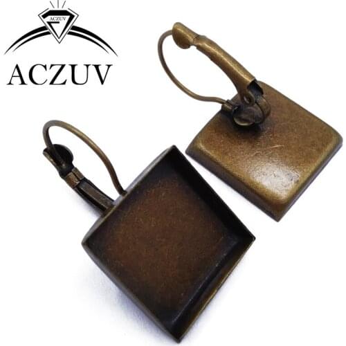 Antique Bronze 200pcs 16mm 18mm 20mm 25mm Square Cameo Base Cabochon Setting Leverback Bezel Earring Blank Tray Findings SLB003