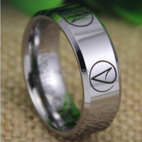 Free Shipping USA UK CANADA RUSSIA Brazil Hot Selling 8MM Shiny Silver Beveled Multiple Atheist Design New Tungsten Wedding Ring