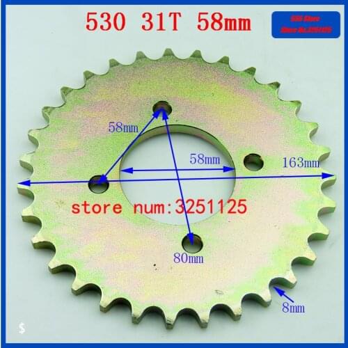 Free shipping Drive Gear 530 31T tooth 58mm rear chain sprockets for ATV karting off-road modification accessories