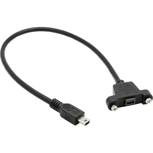 Great-Q New 2pcs Panel Mount Type Mini USB 5Pin Male to Female Extension Adapter Cable with Screws 50cm