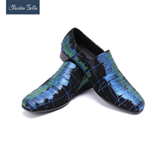 Christia Bella British Style Printing Men Loafers Suede Leather Party Dress Shoes Casual Men Flats Shoes Slip on Smoking Slipper