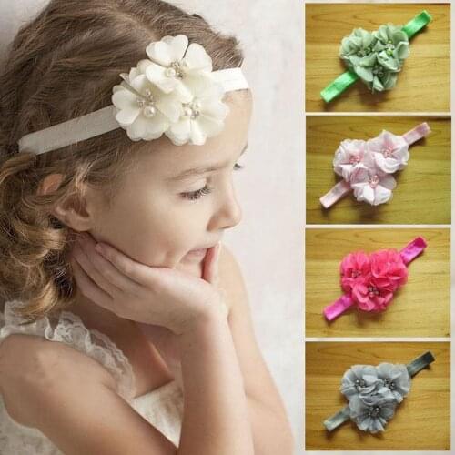 Baby Headband flowers pearl Floral Elastic Head Bands girls hairband Newborn Infants baby girls Hair Accessories Headwear