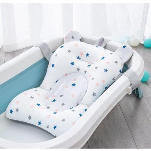 Baby Shower Bath Tub Mat Safety Bath Support Cushion Pad Non-Slip Floating Foldable Quick Dry Newborn Shower Cozy Seat Mat 0-1Y