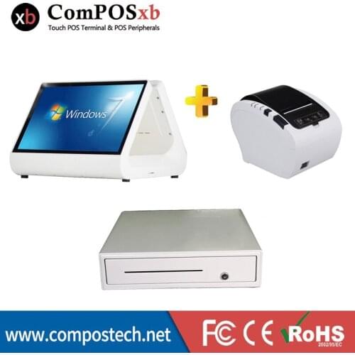 Capacitive 12 Inch Double Display Touch Terminal POS Restaurant POS With Thermal Printer 80mm Retail POS Cash Drawer