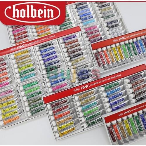 Holbein Artists Watercolors Set of 12,18,24,30,48,60 5ml Tubes,Colorful, Water Soluble, Bright, Art Supplies , JP(Origin)