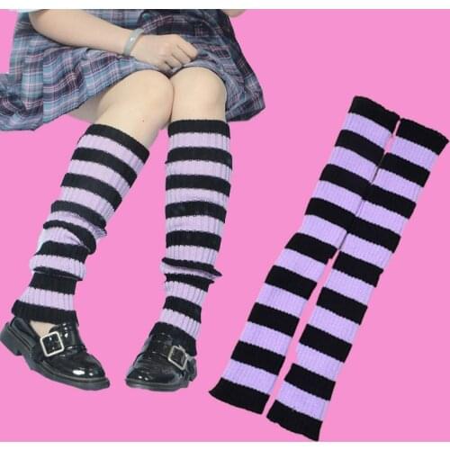 2021 Punk stripe Knit Long Socks Girls Outdoor Knee High Elastic Leg Warmers 2000s Lady Warm Gothic Hip-hop Rock Sock