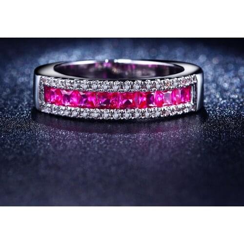 Hainon Hot Sale Fashion Women One Row Red Cubic Zircon Vintage Ring Lady Jewelry Wedding Silver Color Ring Gifts