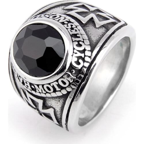 Retro Roman Cross Ring Personality Mens Medal Gem Multicolor Stainless Steel Jewelry Motorcycle Accessories Boyfriend Gift