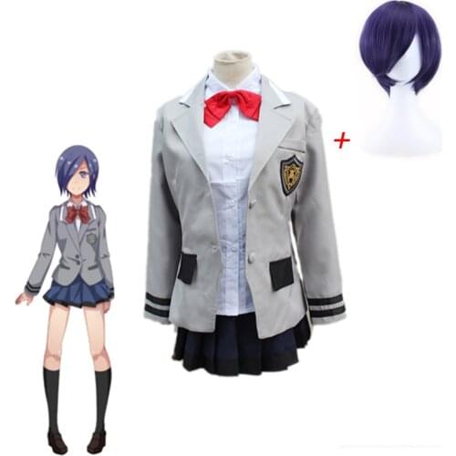 Anime Tokyo Ghoul Touka Kirishima Cosplay Costume Women School Uniform Full Set (Blazer + Skirt + Tie) Halloween Party Costume