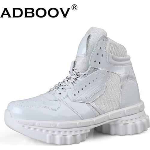 ADBOOV New Gearwheel Sole Design Unisex Sneakers Patent Leather High Top Casual Shoes for Men Women