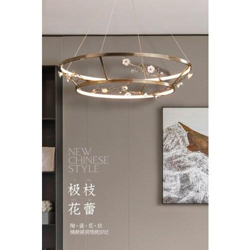 All copper plum blossom new Chinese ring living room modern minimalist atmosphere dining room lamp creative chandelier