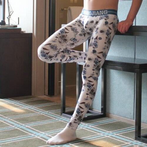 Mens Sleep Bottoms Pantalones Thin Sleepwear Printed Fitness Thermal Pajamas Pants Trousers Nightwear Cotton Lounge Leggings