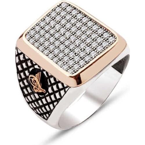 Silver White Zircon Men Ring