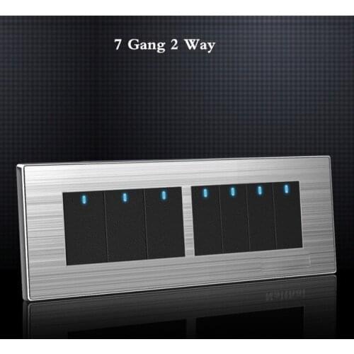Us Standard 7 Gang 2 Way Light Switch On / Off Wall Switch Stainless Steel Panel 118mm * 74mm