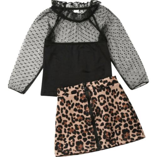 Kid Toddler Baby Girls Clothes Lace Tops Leopard Skirt Dresses Autumn Outfit 1-6Y