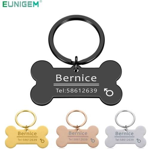 Free Engraving Pet ID Dog Tags Keychain Pet Dog Collar Accessories Decoration Collars Stainless Steel Dog Pet Customized Tags
