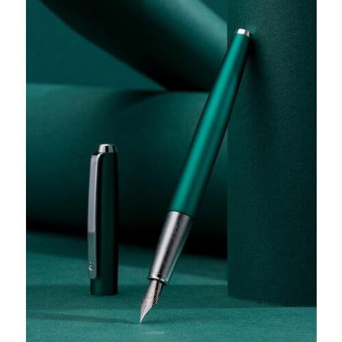 HongDian 525 Metal Green Fountain Pen Matte Barrel Iridium EF/Small Bent 0.4/0.6mm Ink Pen Office Business Writing Gift Ink Pen