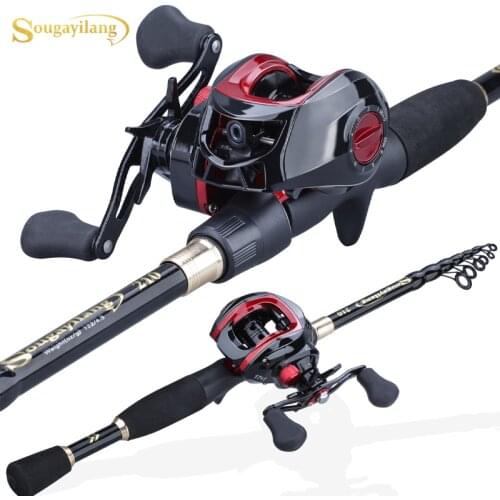 Sougayilang 1.8-2.4m Portable Telescopic Fishing Rod and 17+1BB 7.1:1 Gear Ratio Fishing Reel Fishing Tackle Combo