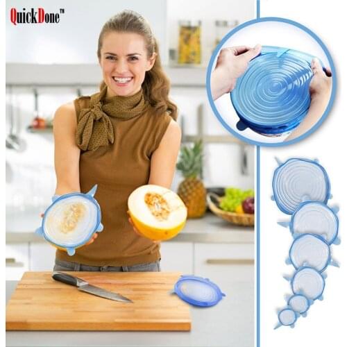 QuickDone 6Pcs Silicone Stretch Suction Pot Lids Food Grade Fresh Keeping Wrap Seal Lid Pan Cover Kitchen Accessories AKC6117