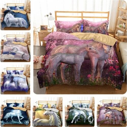 3D Printed Unicorn Bedding Set Romantic Duvet Cover Pillow Cases Twin Queen King Size Adults Bedclothes Comforter Bedding Set