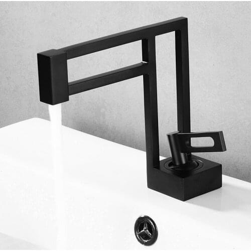 Bath Luxury Bath Faucet Hollow Design Bath Basin Faucet Cold & Hot Water Mixer Sink Tap Single Handle Deck Mounted Black Tap