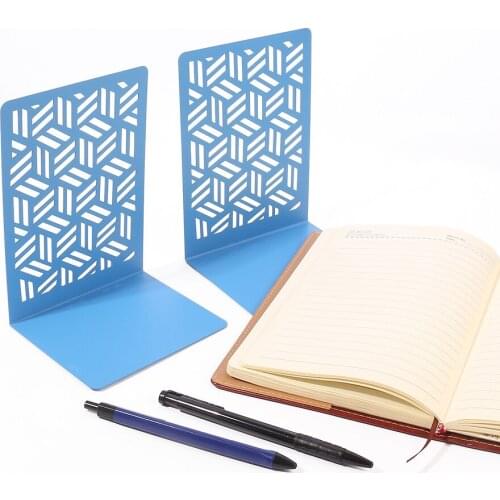 Hexagonal stripes 1 Pair Metal Iron Bookend Book Stand Support Desktop Magazine Organizer Storage Shelf Non Slip Rack Holder