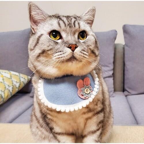 Dog Saliva Scarf Blue Duckling Lace Bib Pet Triangle Scarf Small Dog Neck Collar Princess Lady Puppy Cat Accessories