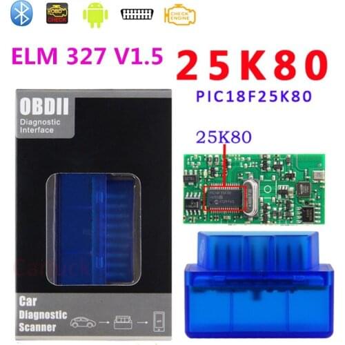 Top Mini ELM327 V1.5 Bluetooth Scanner ELM 327 V1.5 With PIC18F25K80 OBD2 Scanner Support J1850 Protocols