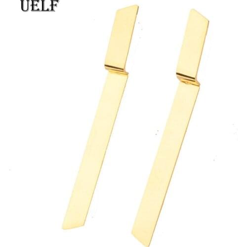 Uelf Super Long fluorescent Gold color lightning thunder earrings stage show nightclub Stainless steel Drop Earrings For Women