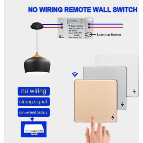 Universal 1/2/3 Gang 433Mhz Wireless Receiver Smart Paste Light Switch Button RF Remote Control AC90-250V Module Wall Panel Lamp