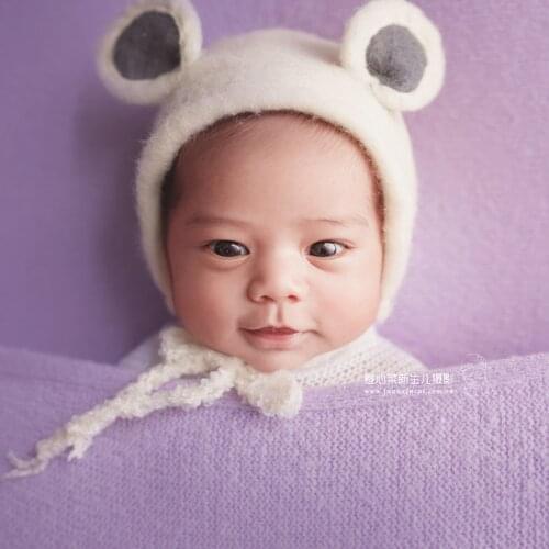 Vintage Teddy Bear Bonnet Wool Felted Hat Newborn Lovely bonnet Handmade Baby Soft Animal Hat Newborn Photography Props