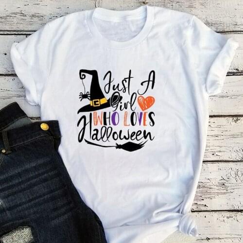 Just A Girl Who Loves Halloween Shirt Harajuku Graphic Tees Women Halloween Party Funny Tee Spooky Goth Clothes Plus Size