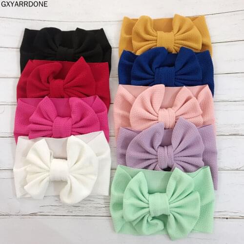 1pc 2019 New Solid Color Bowknot Turban Girls Kids Handmade Wide Stretch Headbands Hairband Headwraps Children Hair Accessories
