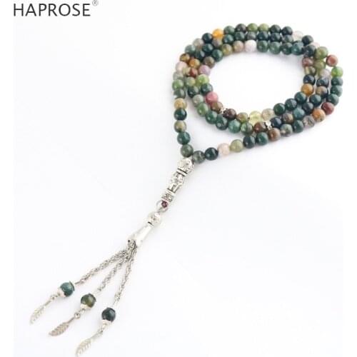 100% Natural Agate Prayer Bracelet Islamic Muslims Tabbih Allah Rosary Indian Agate Bracelet 99 Beads 6-10mm Agate Necklace