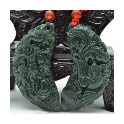 100% natural hetian green jade pendant dragon Phoenix jade necklace brand men women jade jewelry jadeite