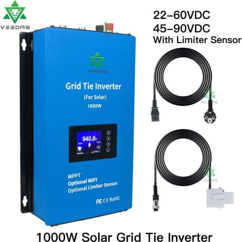 1000W MPPT Solar Grid Tie Inverter with Limiter Sensor Micro Inversor Pure Sine Wave Battery Discharge Power DC 24V 48V 110/220V