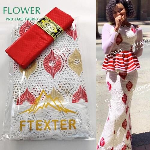 2.5+2.5 Yards Swiss Voile 100% Cotton With Guipure And Bazin Riche Fabric African Swiss Dry Lace Fabric High Quality Materials